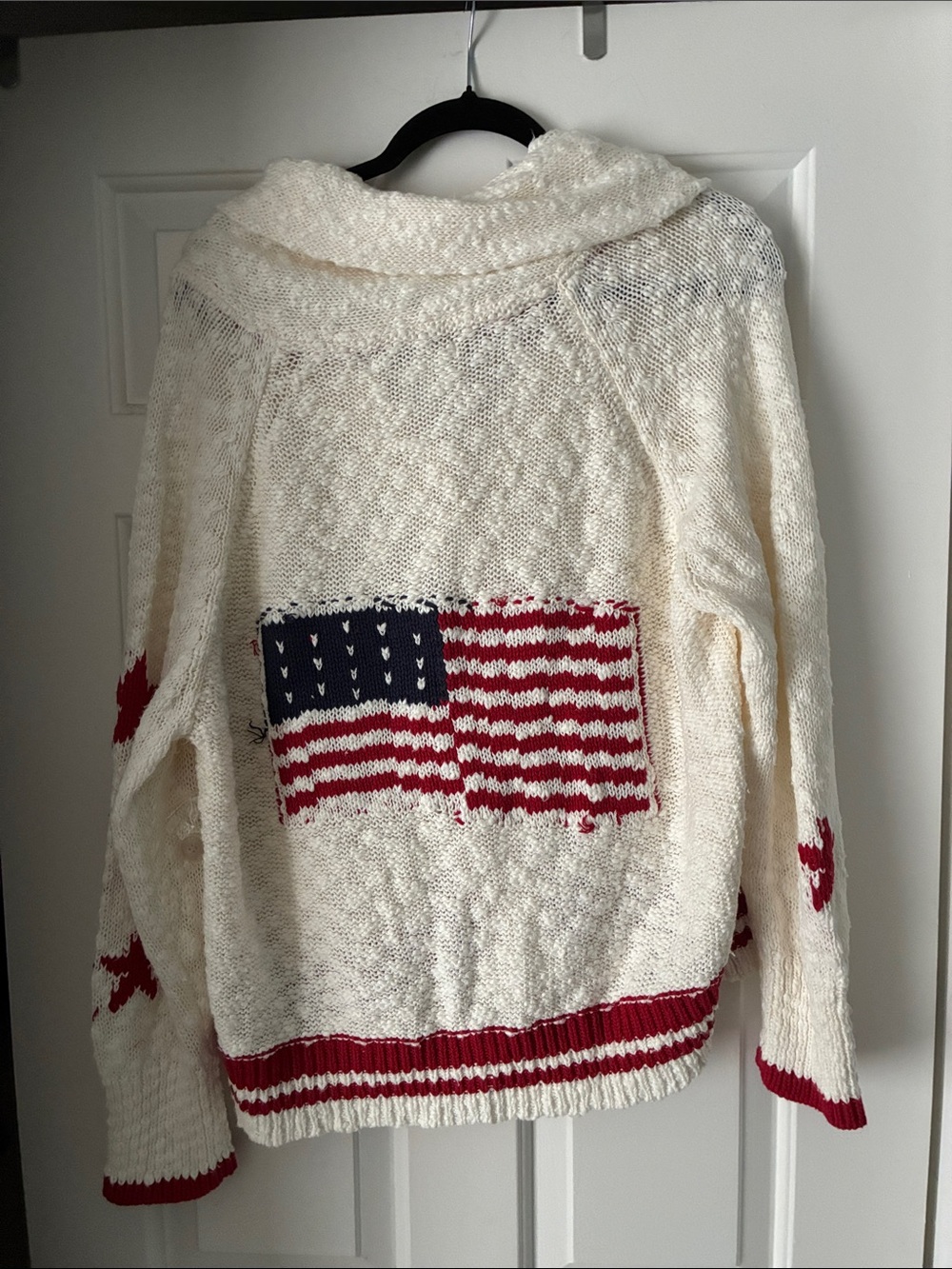 Altar'd State Cream Sweater with Red & Blue Flag Motif - Picture 7 of 11